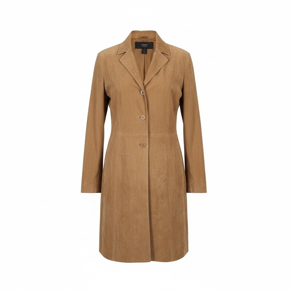 Vintage Halston Studio Women's Tan 100% Suede Leather Long Duster Trench Coat XL